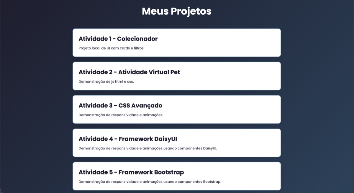 Página que reúne atividades de Front-end desenvolvidas durante a faculdade